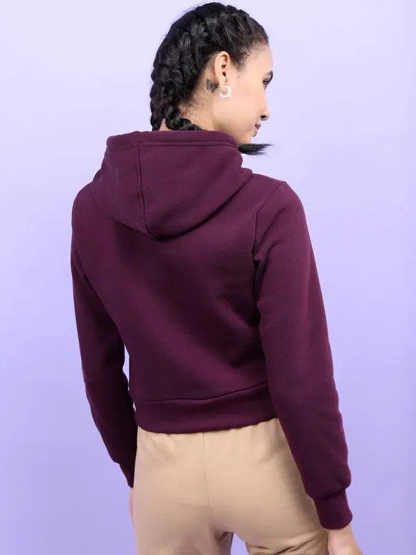  Tokyo Talkies Women Purple Solid Pullover Hood Sweatshirts