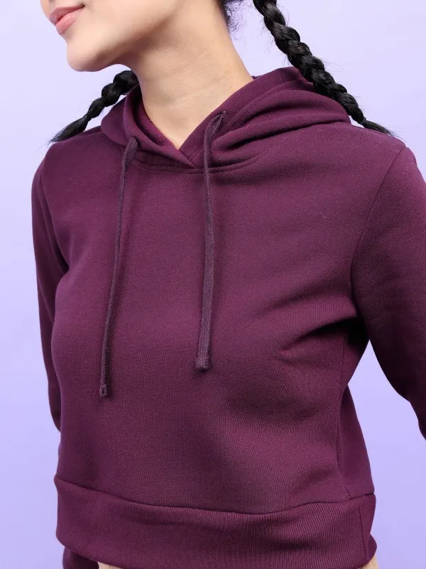  Tokyo Talkies Women Purple Solid Pullover Hood Sweatshirts