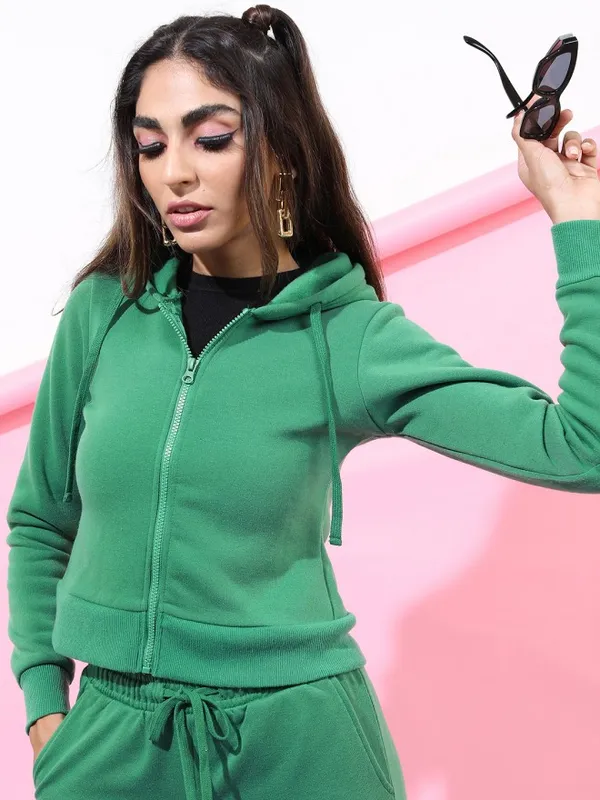  Tokyo Talkies Women Green Solid Pullover Round Neck Sweatshirts