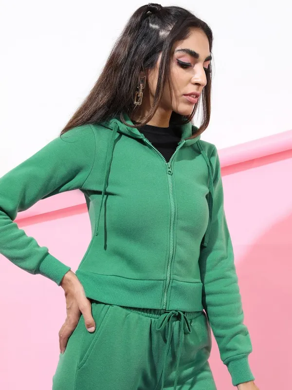  Tokyo Talkies Women Green Solid Pullover Round Neck Sweatshirts