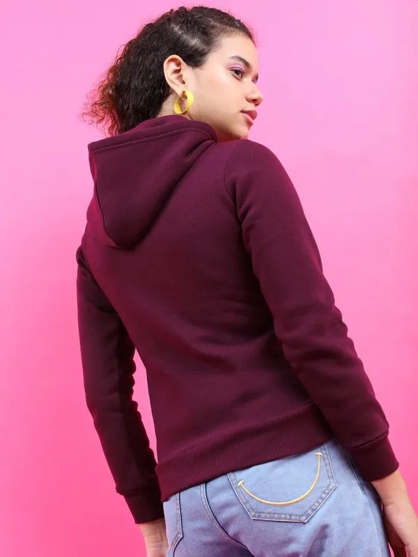  Tokyo Talkies Women Purple Solid Front-Open Hood Sweatshirts