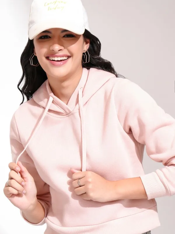  Tokyo Talkies Women Pink Solid Pullover Hood Sweatshirts
