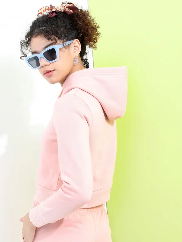  Tokyo Talkies Women Pink Solid Pullover Hood Sweatshirts