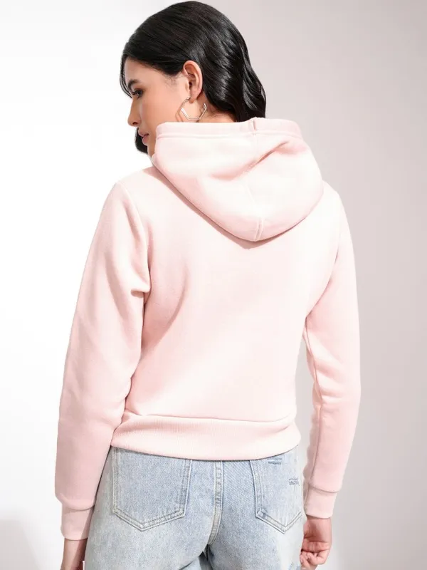  Tokyo Talkies Women Pink Solid Pullover Hood Sweatshirts