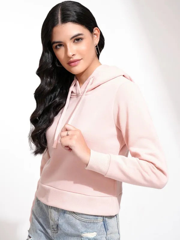  Tokyo Talkies Women Pink Solid Pullover Hood Sweatshirts