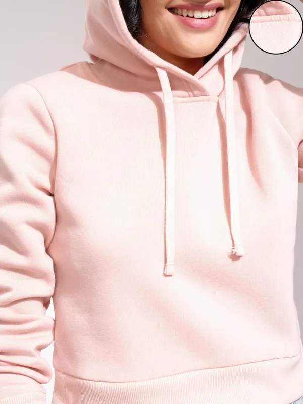  Tokyo Talkies Women Pink Solid Pullover Hood Sweatshirts