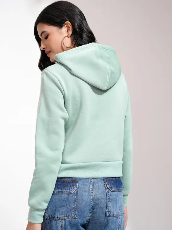  Tokyo Talkies Women Blue Solid Pullover Hood Sweatshirts