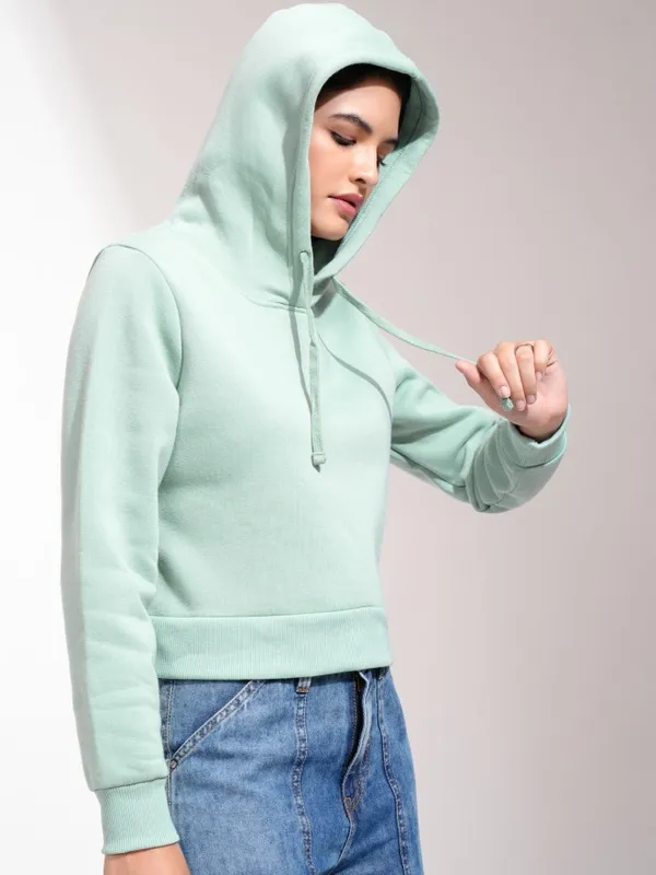  Tokyo Talkies Women Blue Solid Pullover Hood Sweatshirts