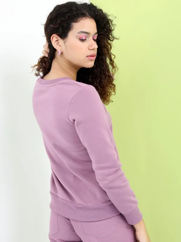  Tokyo Talkies Women Mauve Solid Pullover Round Neck Sweatshirts