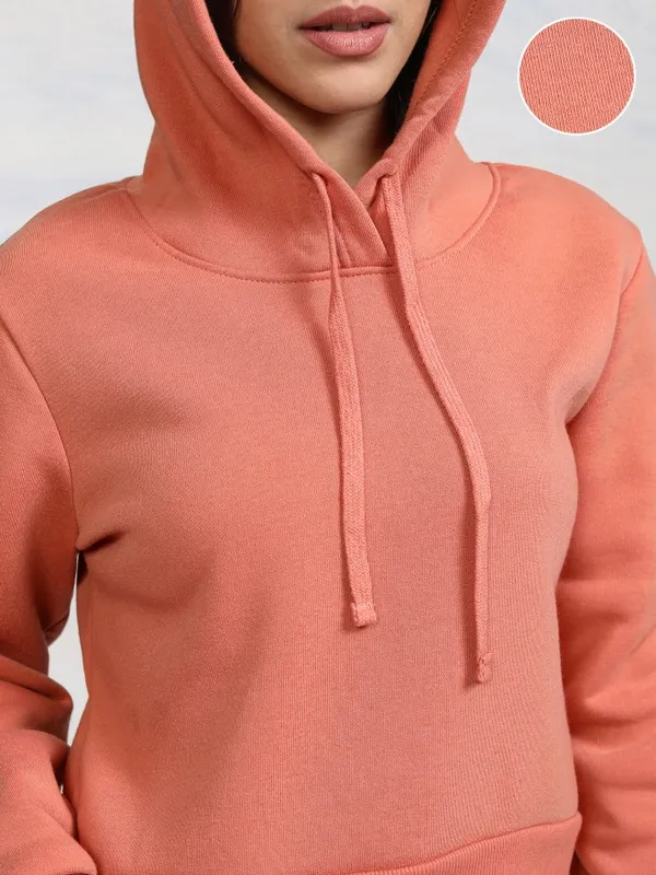  Tokyo Talkies Women Peach Solid Pullover Hood Sweatshirts