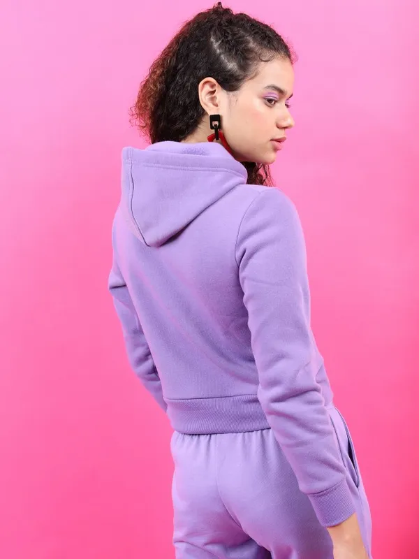  Tokyo Talkies Women Purple Solid Pullover Hood Sweatshirts