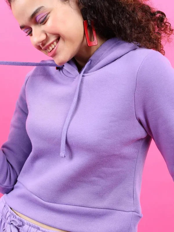  Tokyo Talkies Women Purple Solid Pullover Hood Sweatshirts
