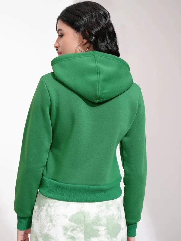  Tokyo Talkies Women Green Solid Pullover Hood Sweatshirts