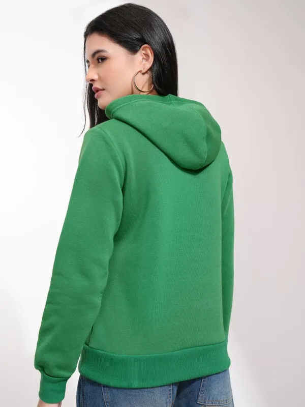  Tokyo Talkies Women Green Solid Pullover Hood Sweatshirts