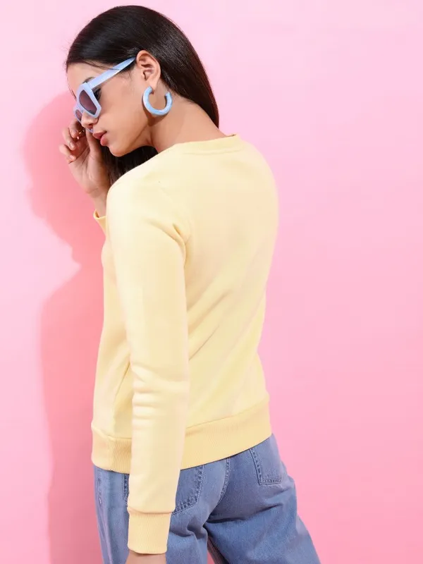 Tokyo Talkies Women Yellow Solid Pullover Round Neck Sweatshirts