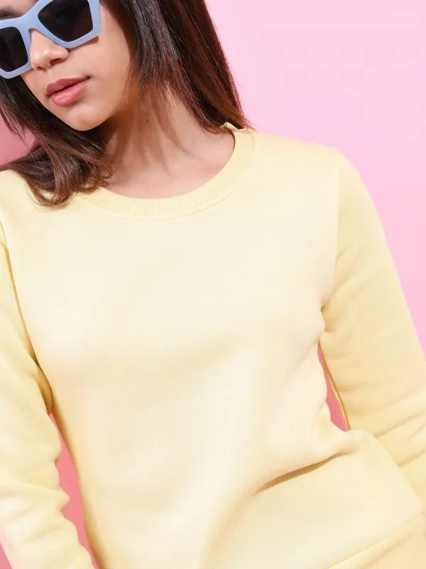  Tokyo Talkies Women Yellow Solid Pullover Round Neck Sweatshirts