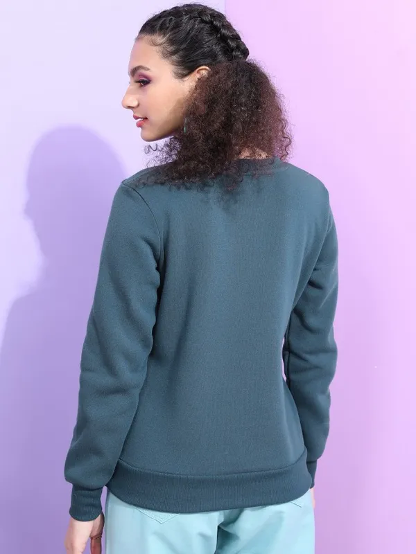  Tokyo Talkies Women Navy Blue Solid Pullover Round Neck Sweatshirts