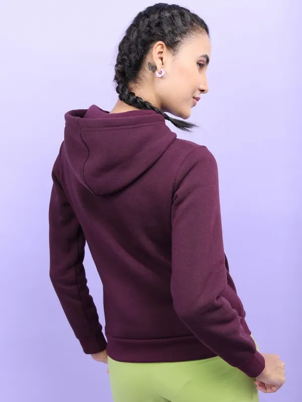  Tokyo Talkies Women Purple Solid Pullover Hood Sweatshirts