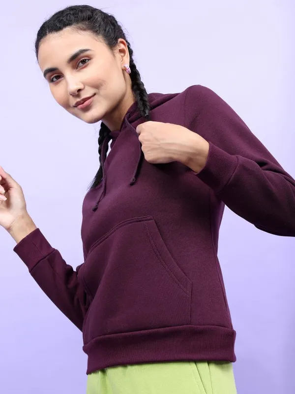  Tokyo Talkies Women Purple Solid Pullover Hood Sweatshirts