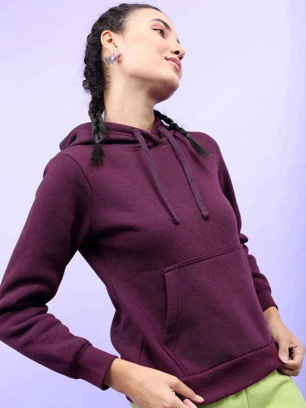  Tokyo Talkies Women Purple Solid Pullover Hood Sweatshirts