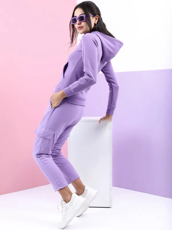  Tokyo Talkies Women Purple Solid Front-Open Hood Sweatshirts