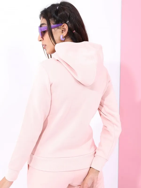  Tokyo Talkies Women Pink Solid Pullover Hood Sweatshirts