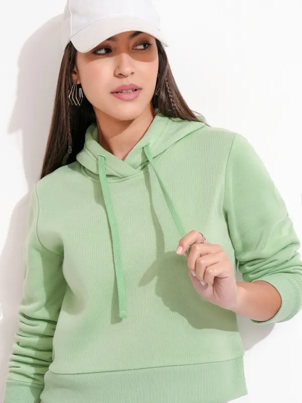  Tokyo Talkies Women Sage Solid Pullover Hood Sweatshirts