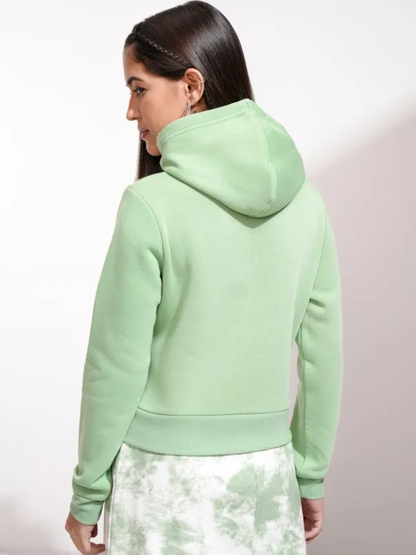  Tokyo Talkies Women Sage Solid Pullover Hood Sweatshirts