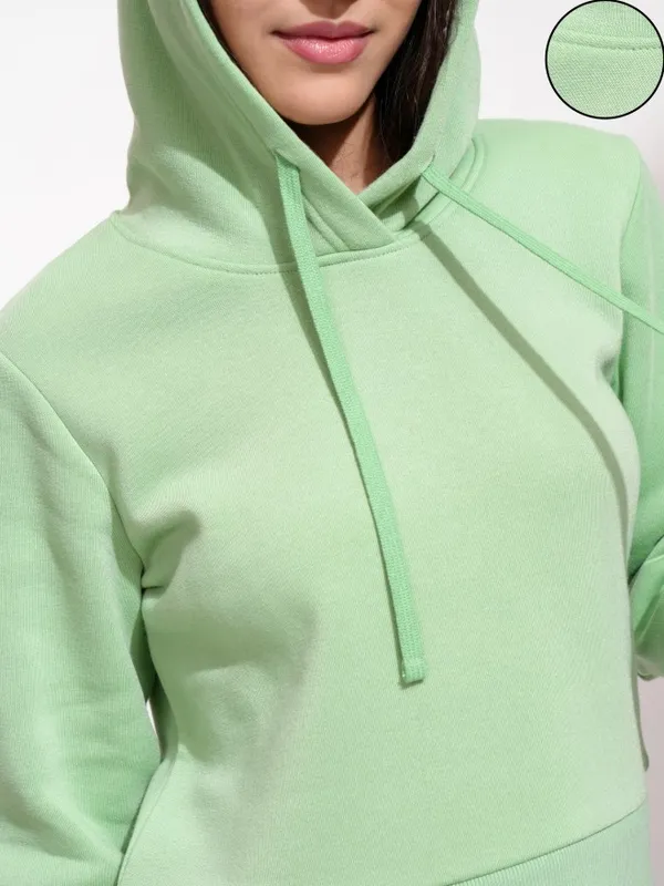  Tokyo Talkies Women Sage Solid Pullover Hood Sweatshirts