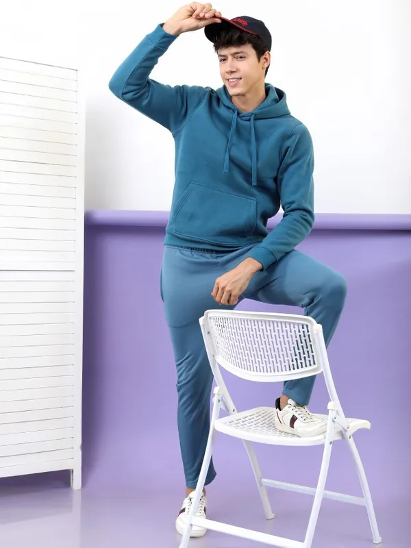  Highlander Men Teal Hood Pullover Sweatshirts