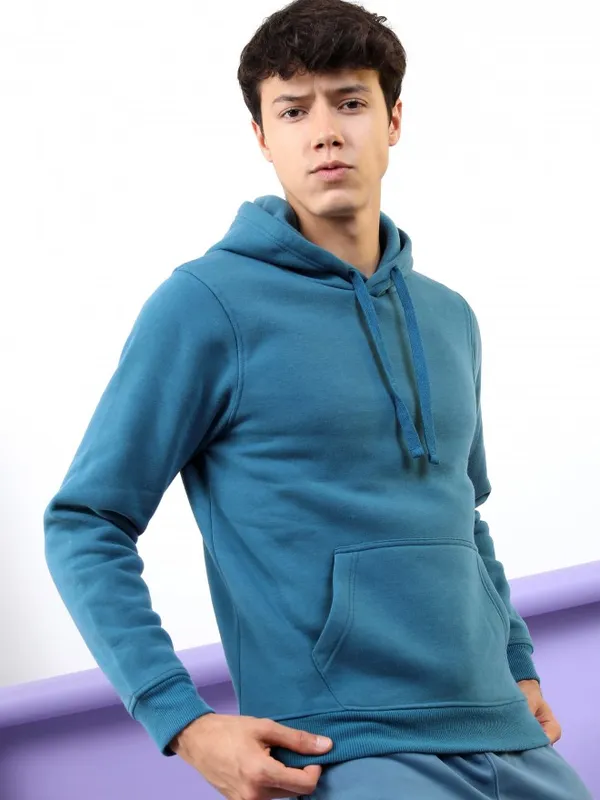  Highlander Men Teal Hood Pullover Sweatshirts
