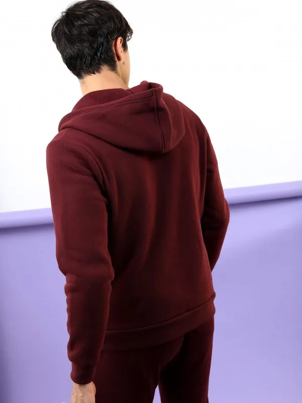  Highlander Men Burgundy Hood Front-Open Sweatshirts