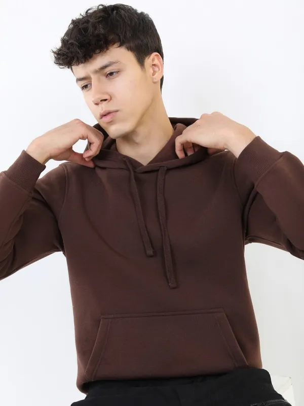  Ketch Men Brown Hood Pullover Sweatshirts
