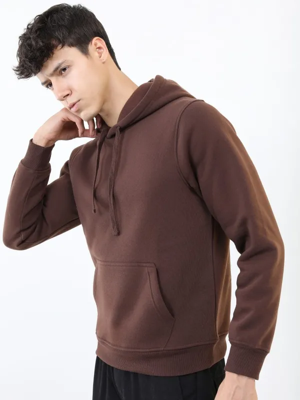  Ketch Men Brown Hood Pullover Sweatshirts