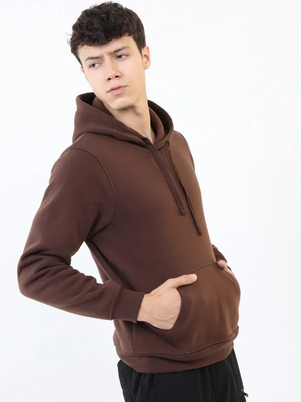  Ketch Men Brown Hood Pullover Sweatshirts