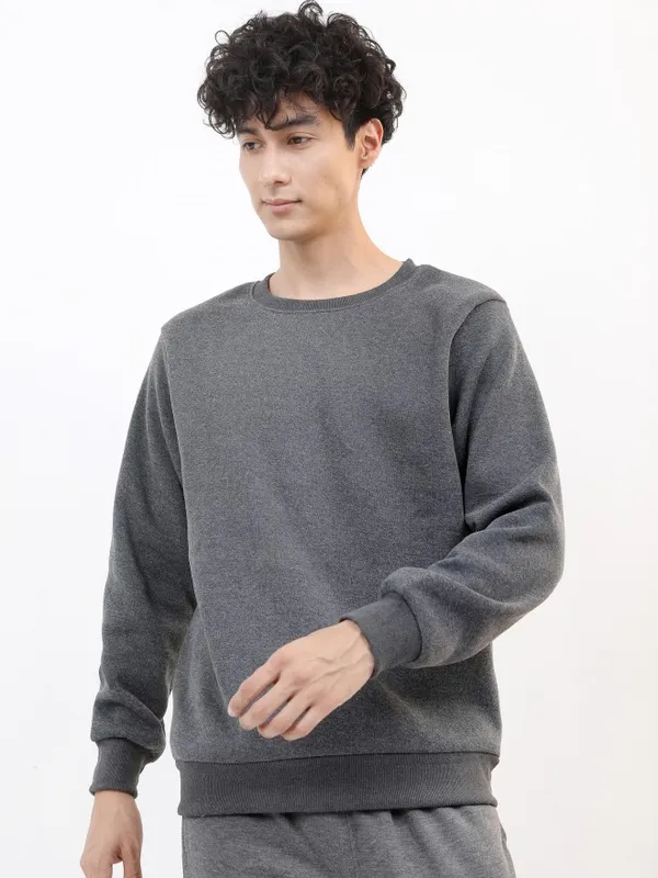  Ketch Men Grey Round Neck Pullover Sweatshirts