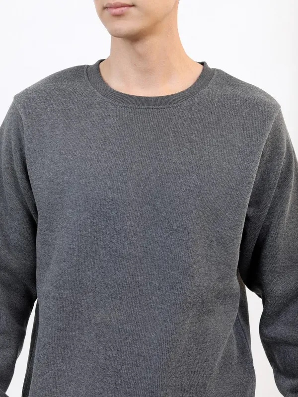  Ketch Men Grey Round Neck Pullover Sweatshirts