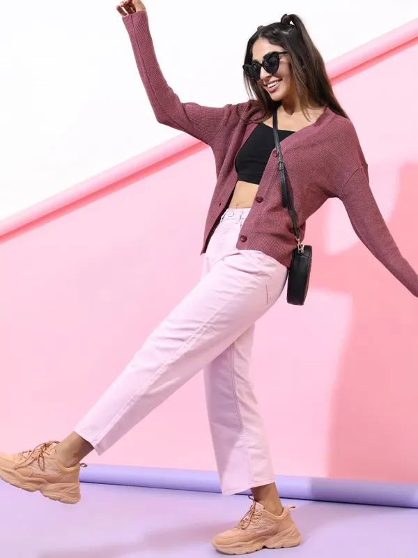  Tokyo Talkies Women Terracotta V-Neck Sweaters