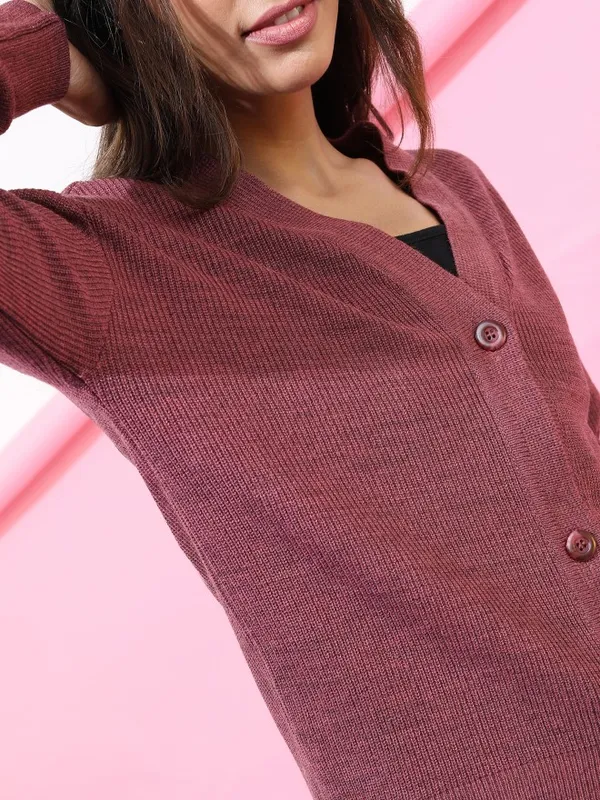  Tokyo Talkies Women Terracotta V-Neck Sweaters