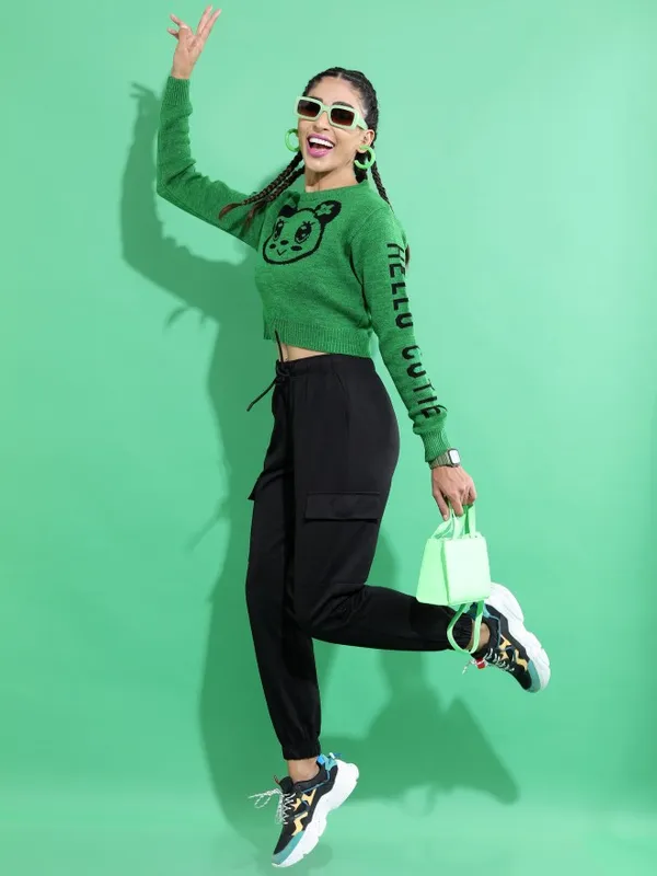  Tokyo Talkies Women Green Round Neck Sweaters