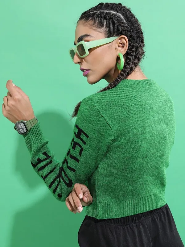  Tokyo Talkies Women Green Round Neck Sweaters
