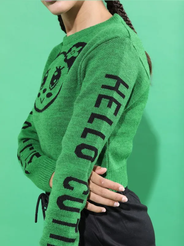  Tokyo Talkies Women Green Round Neck Sweaters