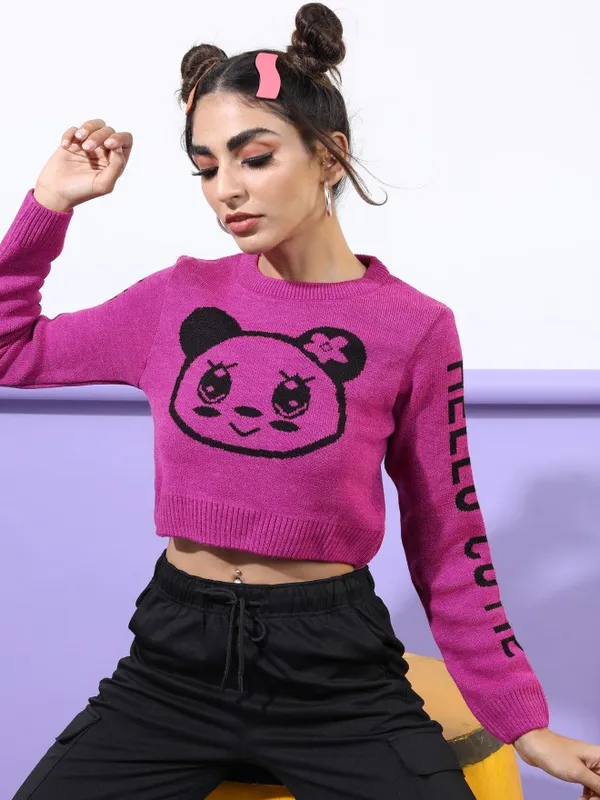  Tokyo Talkies Women Pink Round Neck Sweaters
