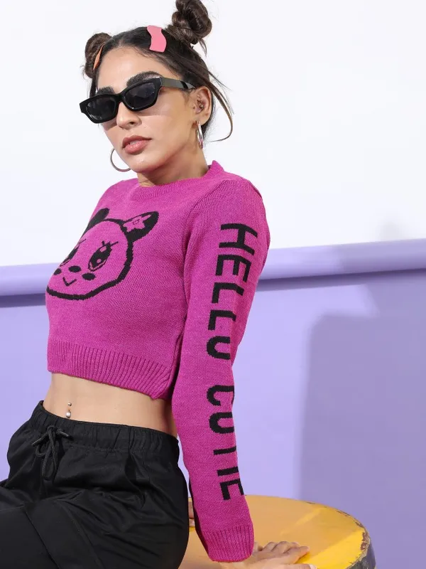  Tokyo Talkies Women Pink Round Neck Sweaters