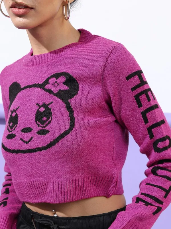  Tokyo Talkies Women Pink Round Neck Sweaters