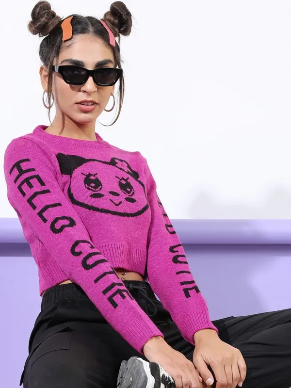  Tokyo Talkies Women Pink Round Neck Sweaters