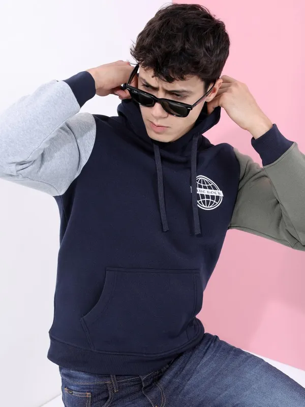  Highlander Men Navy Blue Hood Pullover Sweatshirts