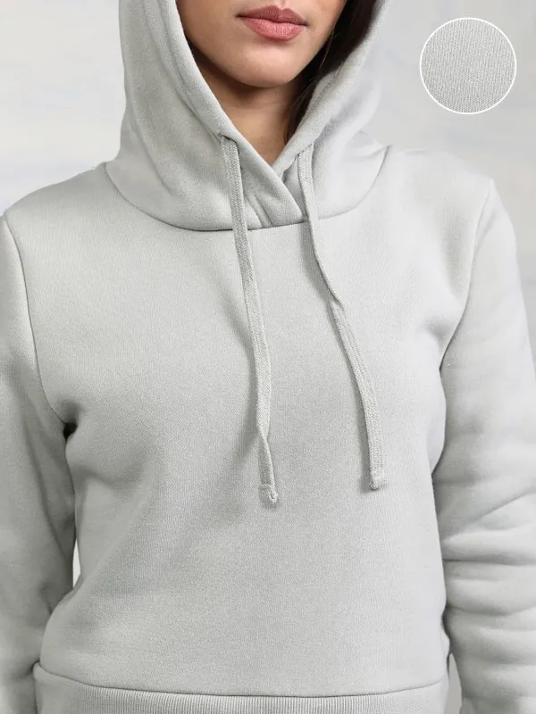  Tokyo Talkies Women Grey Solid Pullover Hood Sweatshirts