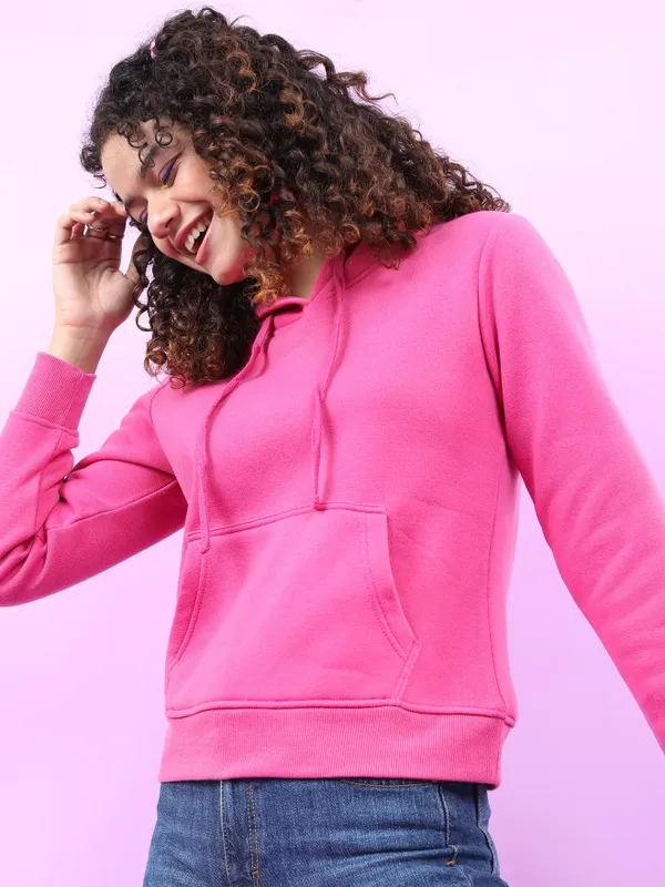  Tokyo Talkies Women Pink Solid Pullover Hood Sweatshirts