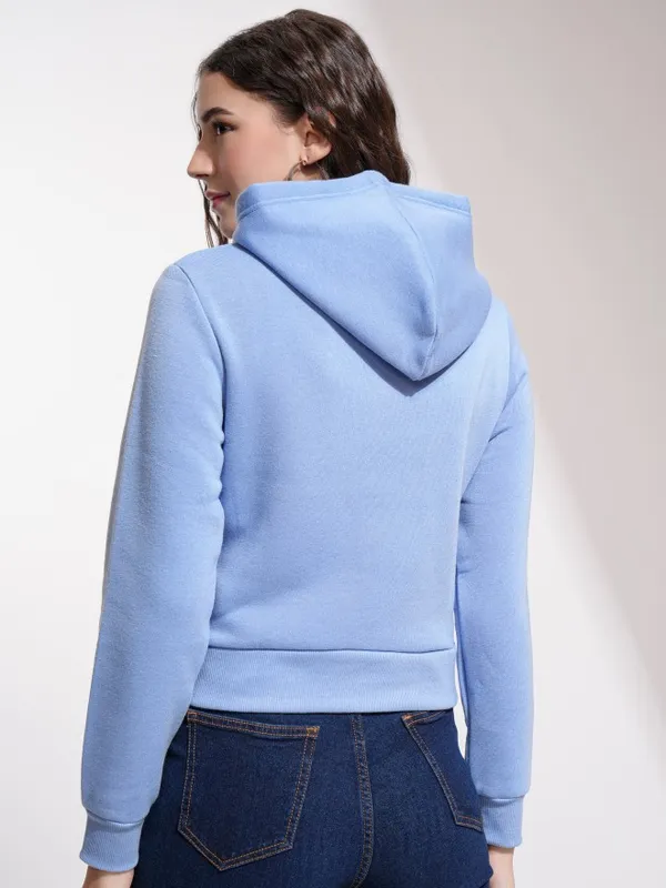  Tokyo Talkies Women Blue Solid Pullover Hood Sweatshirts